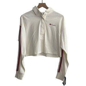 Champion Rugby Stripe Long Sleeve Top Small White Collar 100% Cotton NWT